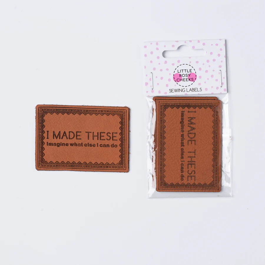 Little Rosy Cheeks - I Made These - Pack of 2 Leather Jeans Labels - Whisky Tan