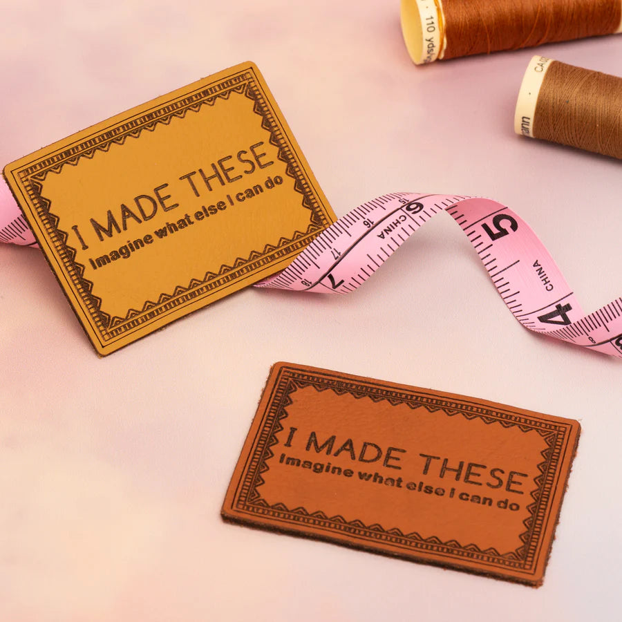 Little Rosy Cheeks - I Made These - Pack of 2 Leather Jeans Labels - Whisky Tan