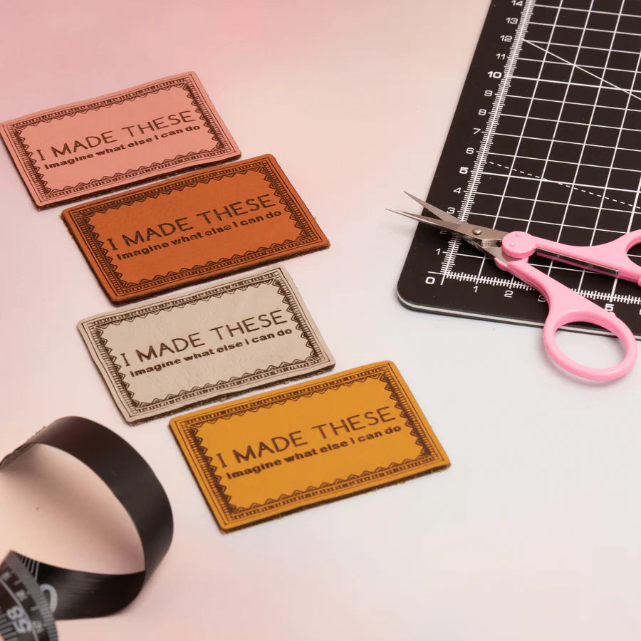 Little Rosy Cheeks - I Made These - Pack of 2 Leather Jeans Labels - Whisky Tan