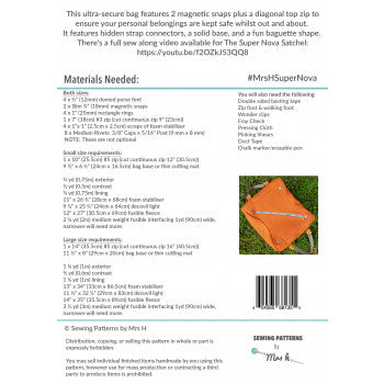 Sewing Patterns by Mrs H - The Super Nova Satchel Pattern