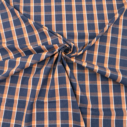 Amber Navy Cotton Check Shirting