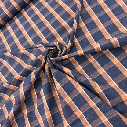 Amber Navy Cotton Check Shirting