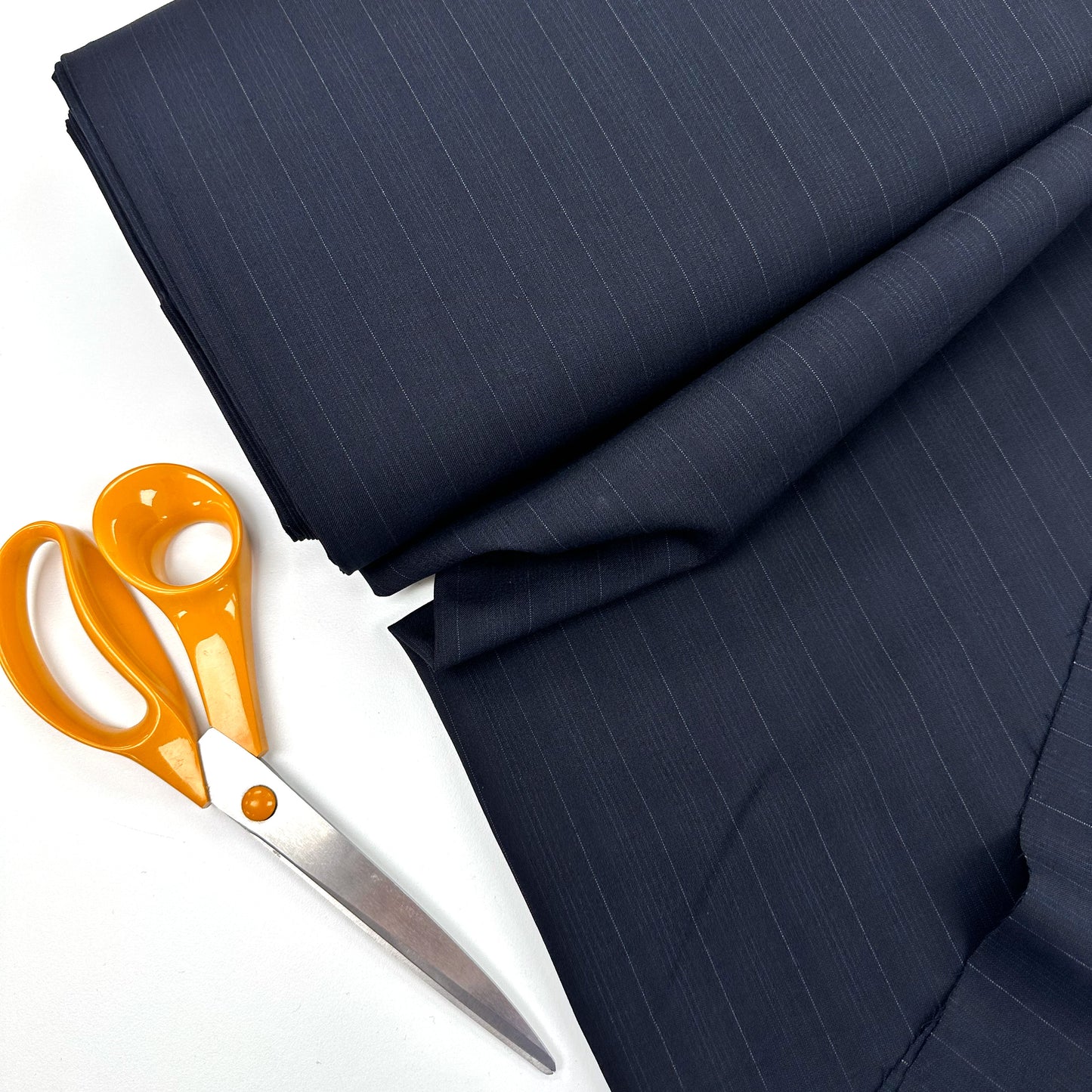 Navy Wool Blend Pin Stripe Suiting