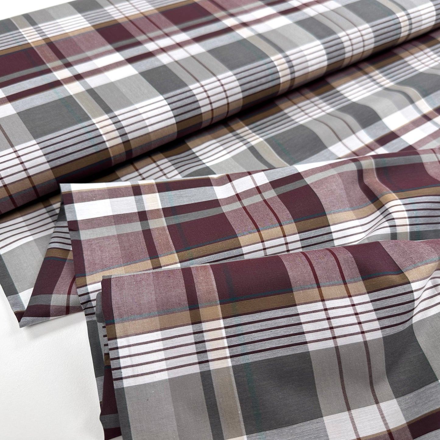 Platinum Berry Cotton Check Shirting - 55CM Remnant