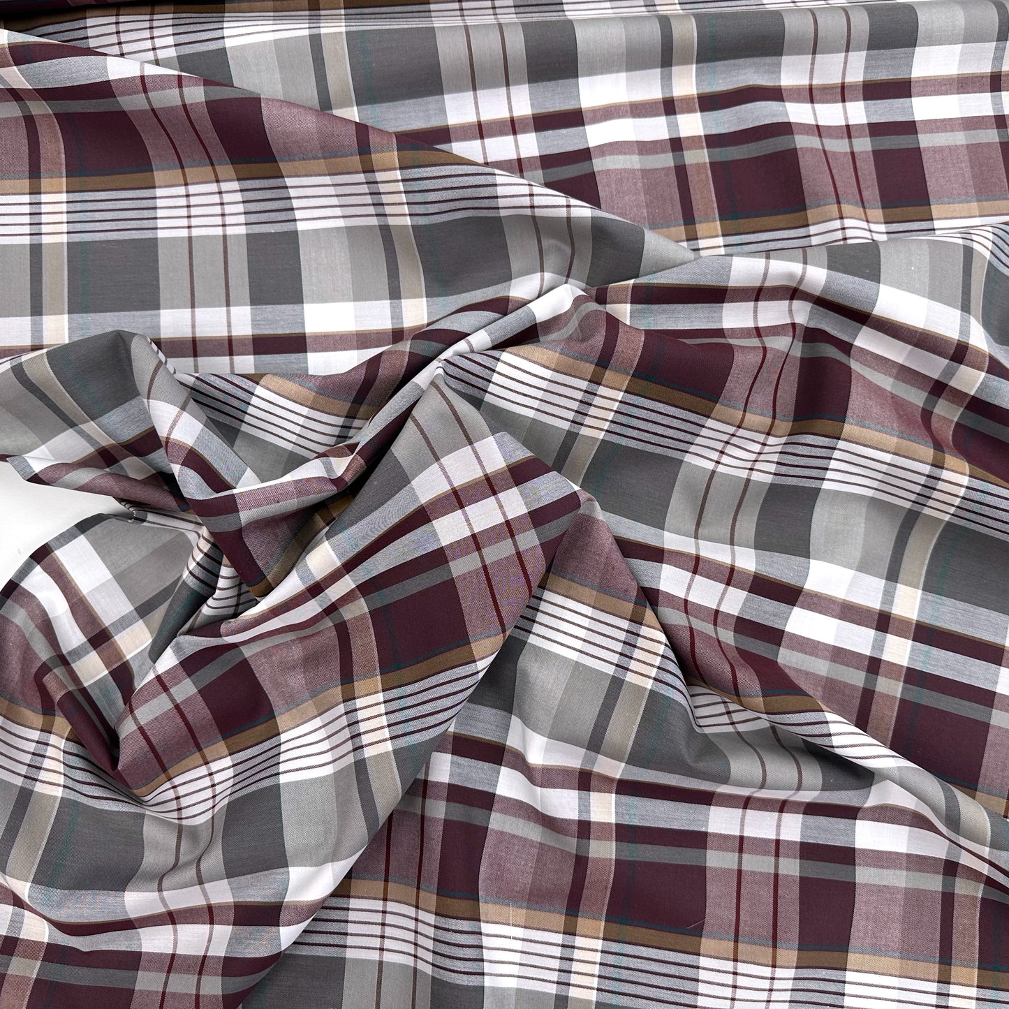Platinum Berry Cotton Check Shirting - 55CM Remnant