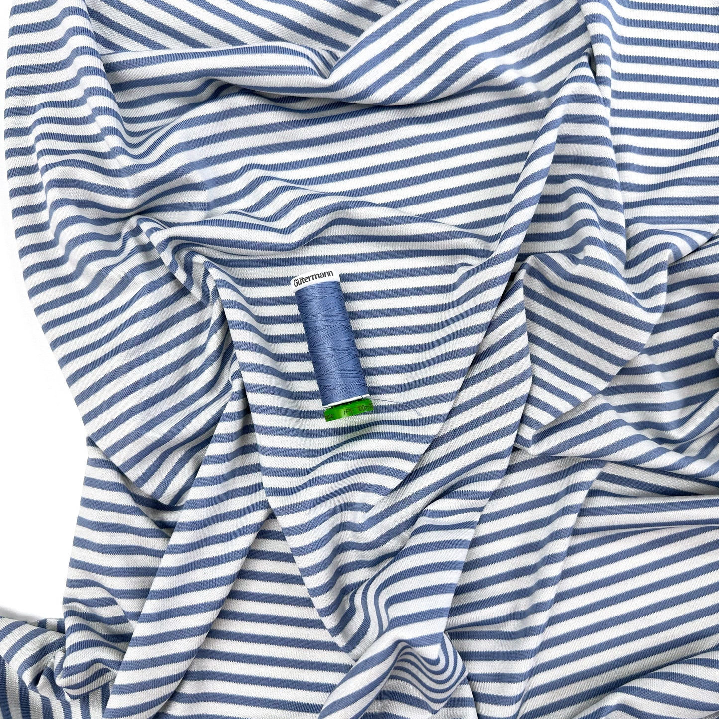 Blue Stripe Viscose Jersey - Light Blue
