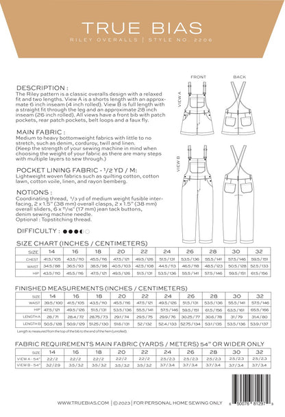 True Bias Riley Overall Sizes 14-32