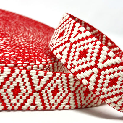 38mm Tapestry Webbing - Red/Natural