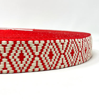 38mm Tapestry Webbing - Red/Natural
