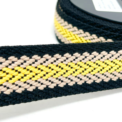 38mm Webbing - Arrow Weave - Black/Taupe/Gold