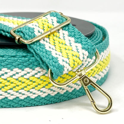 38mm Webbing - Arrow Weave - Turquoise/Ecru/Yellow