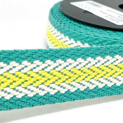 38mm Webbing - Arrow Weave - Turquoise/Ecru/Yellow