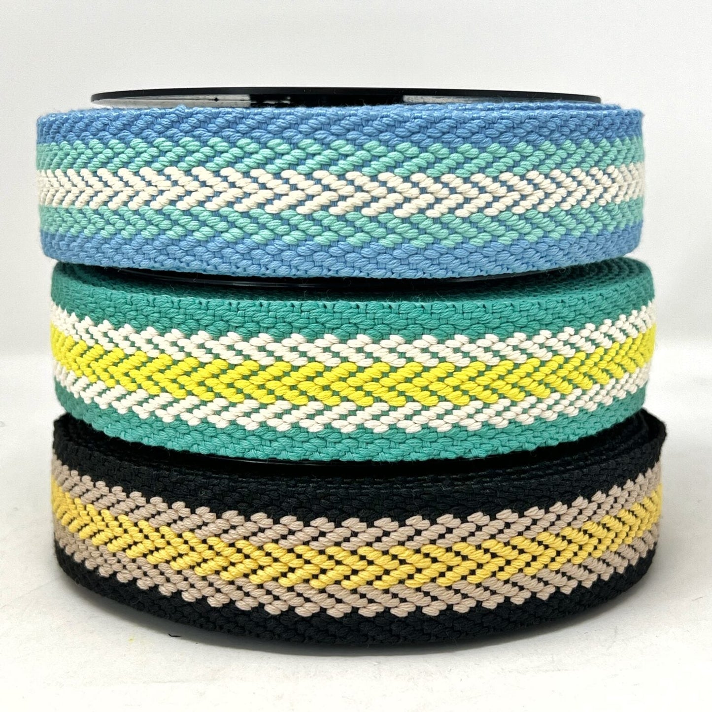 38mm Webbing - Arrow Weave - Turquoise/Ecru/Yellow