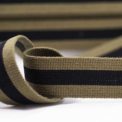 40mm Multi Stripe Webbing - Khaki/Black