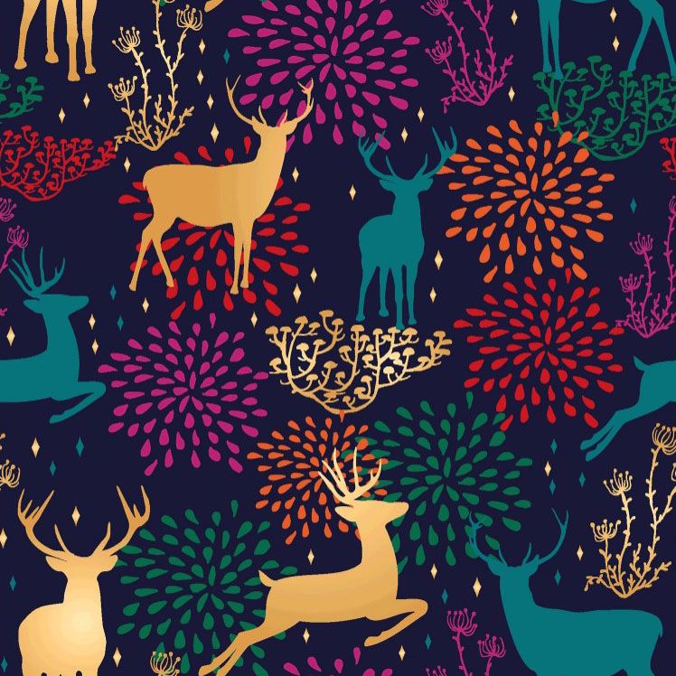 Colourful Times Christmas by Stitch It - Reindeer Forest - Navy