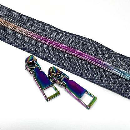 Deluxe Continuous Zipper Tape - 6mm (No.5) - Denim Rainbow