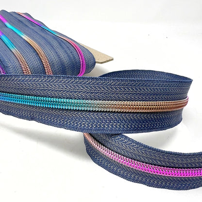 Deluxe Continuous Zipper Tape - 6mm (No.5) - Denim Rainbow