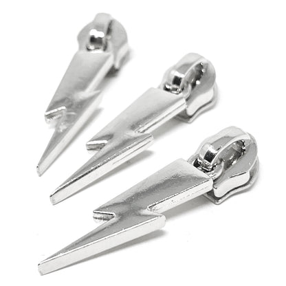 Zip Sliders - 6mm/No.5 - Lightning Bolt - Silver