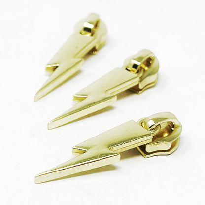 Zip Sliders - 6mm/No.5 - Lightning Bolt - Bright Brass