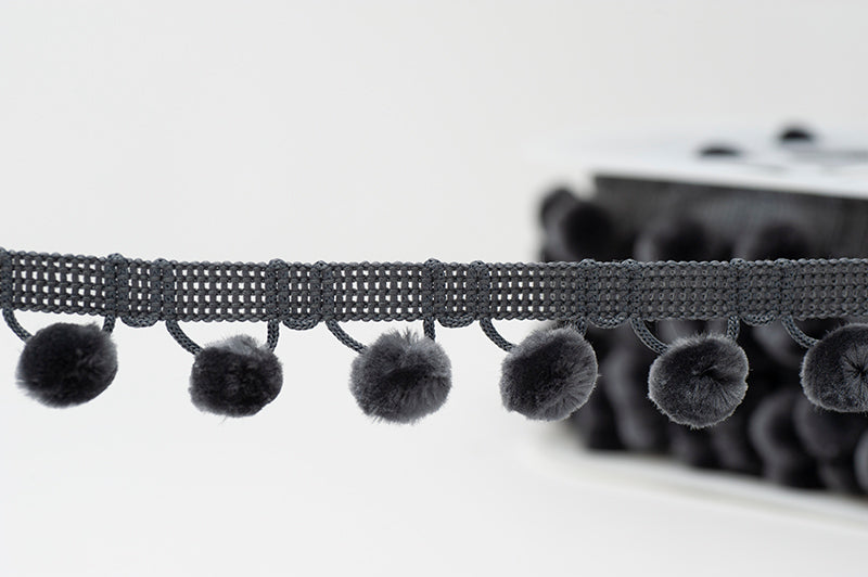 28mm Pom Pom Trim - Dark Grey
