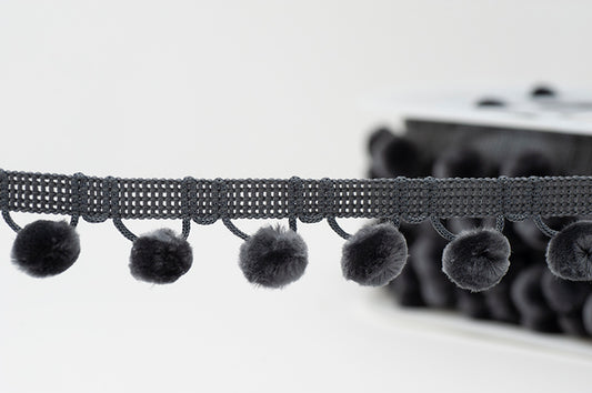 28mm Pom Pom Trim - Dark Grey