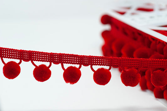 28mm Pom Pom Trim - Red