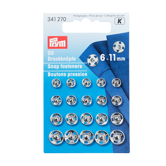 Sew On Snap Fasteners - 6-11mm - Silver