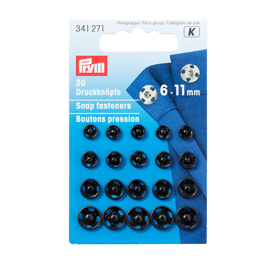 Sew On Snap Fasteners - 6-11mm - Black