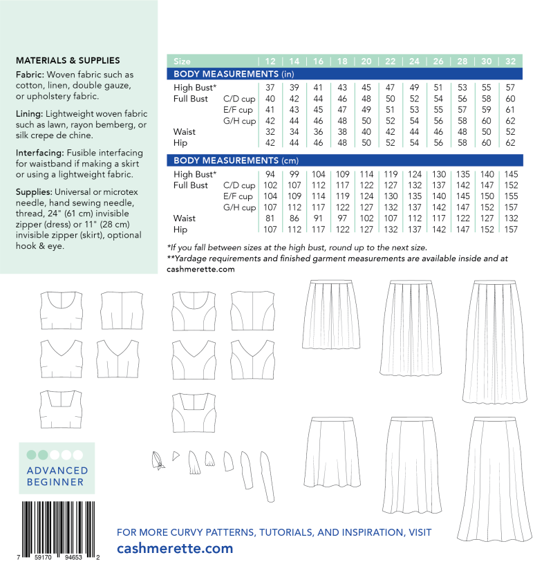 Cashmerette Upton Dress & Skirt Mix & Match Expansion Pack - Sizes 12-32