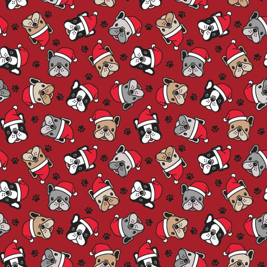 Festive Pug Cotton Jersey - Red
