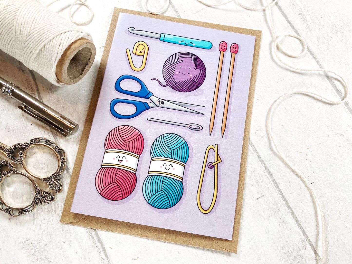 Cute Knit - A6 Greetings Card by Little Green Stitches