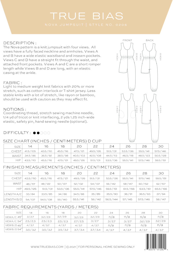 True Bias Nova Jumpsuit Sizes 14-30