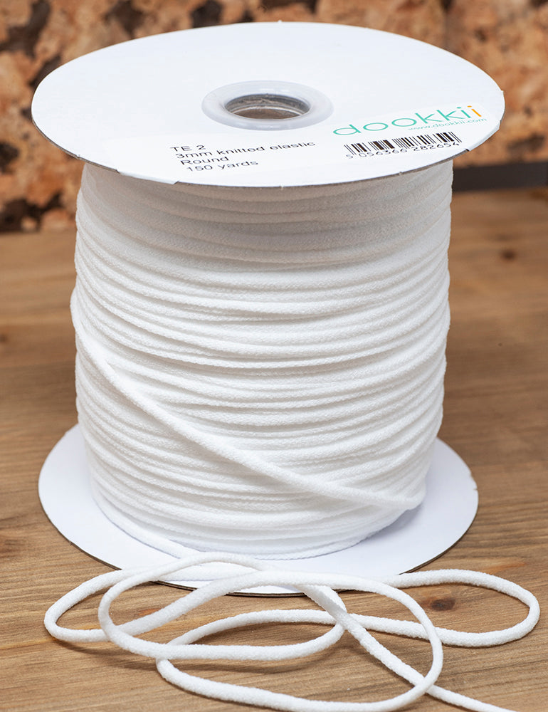Knitted Round Mask Elastic - 3mm - White