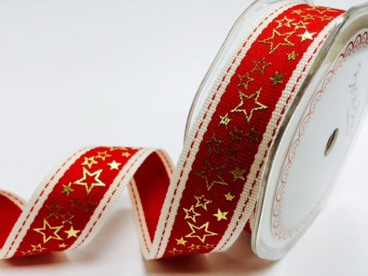 Bertie's Bows Red Stitched Edge 25mm Ribbon