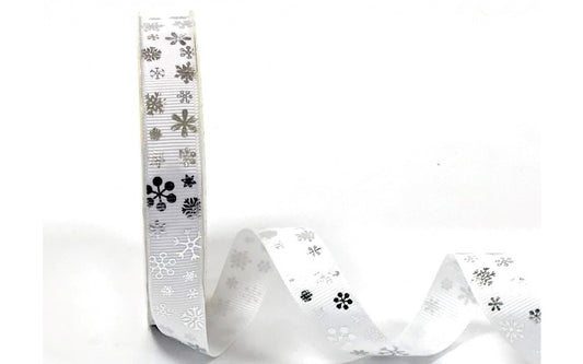 Bertie's Bows Silver Snowflake Print 16mm Ribbon