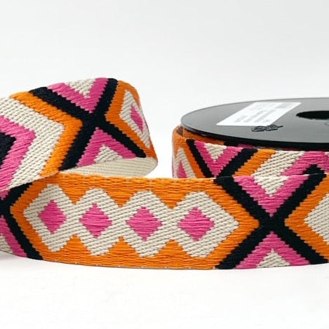 40mm Tribal Webbing - Orange/Pink/Ecru/Black