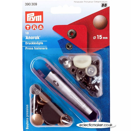 Prym Anorak Snap Fasteners - 15mm Antique Copper