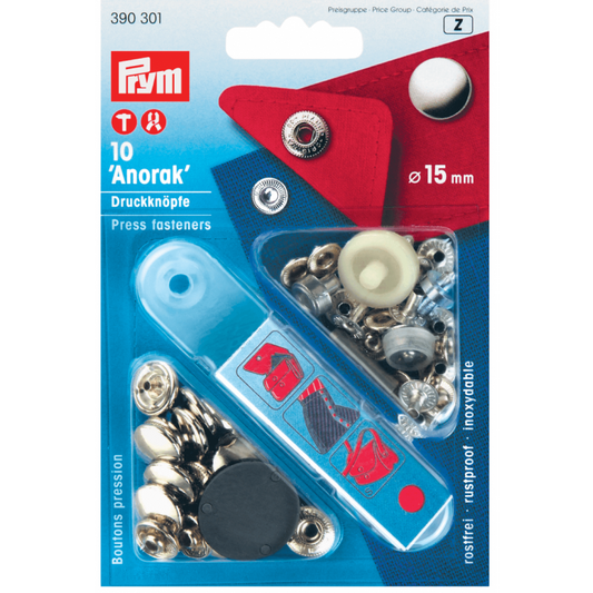 Prym Anorak Snap Fasteners - 15mm Silver