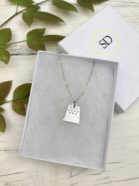 Silver Mirror Acrylic Thimble Necklace
